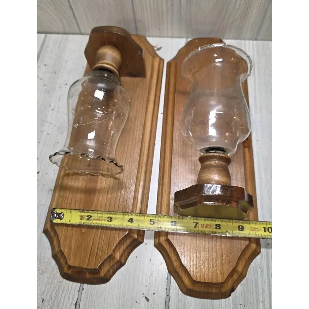 Vtg Wooden Wall Sconce Clear Floral Glass Votive Candle Holder Cabin Decor
